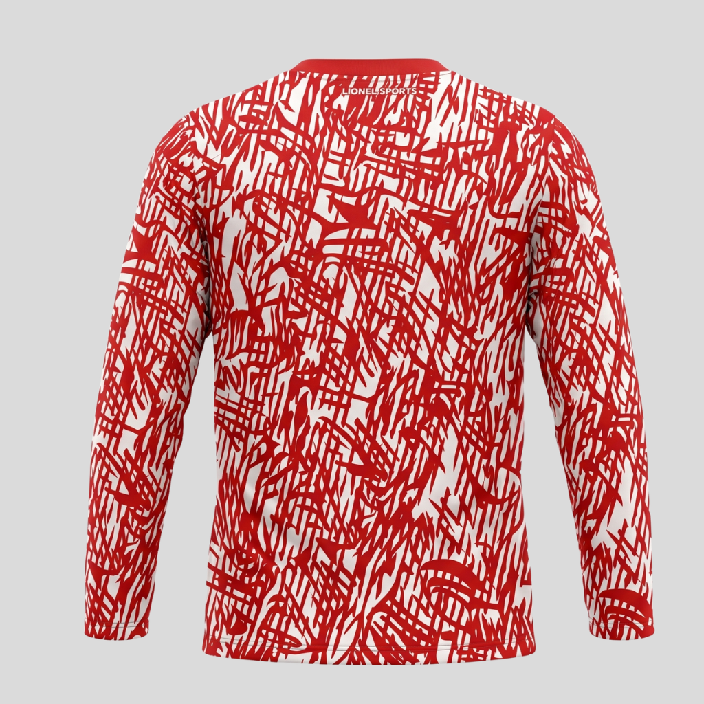 Red & White Abstract Long Sleeve Training Shirt - Image 2