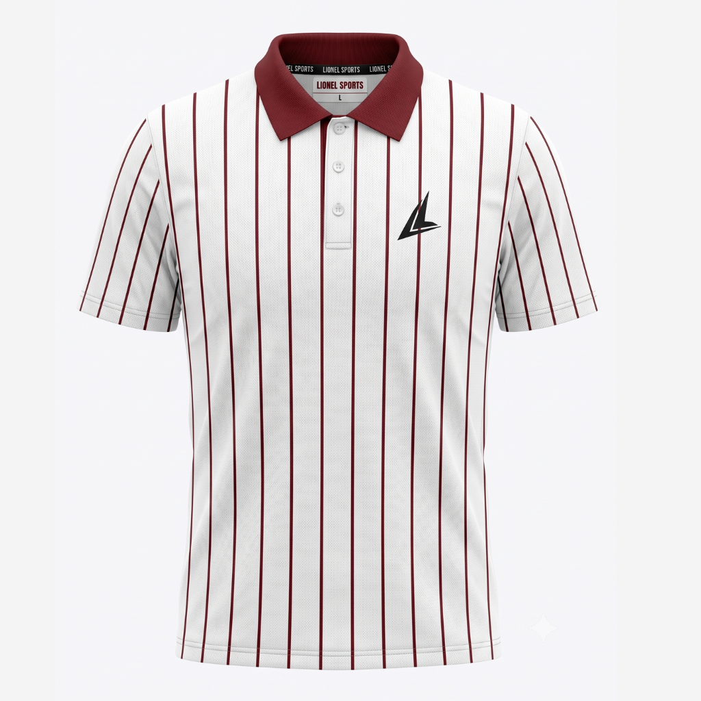 White & Maroon Striped Performance Polo Shirt