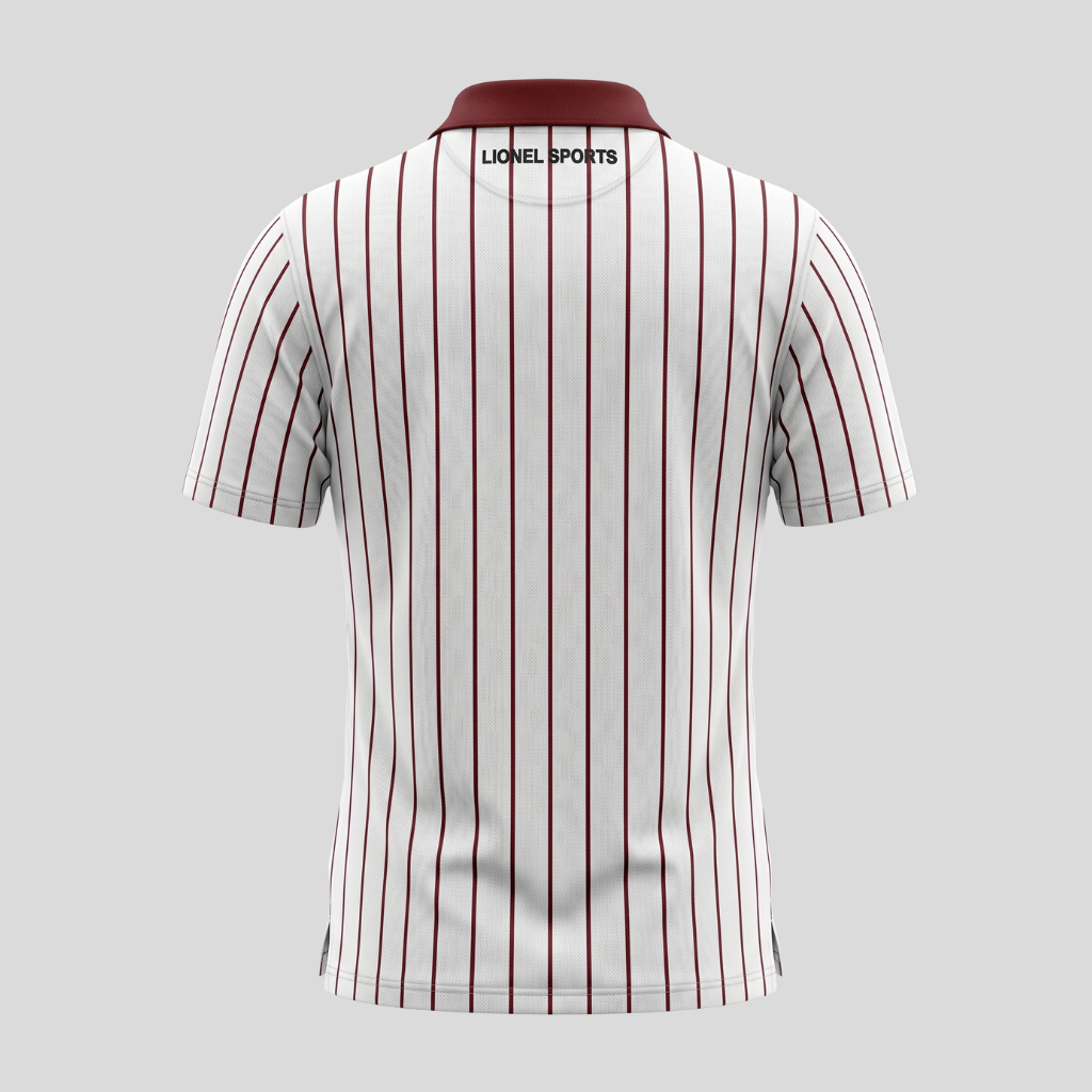 White & Maroon Striped Performance Polo Shirt - Image 2