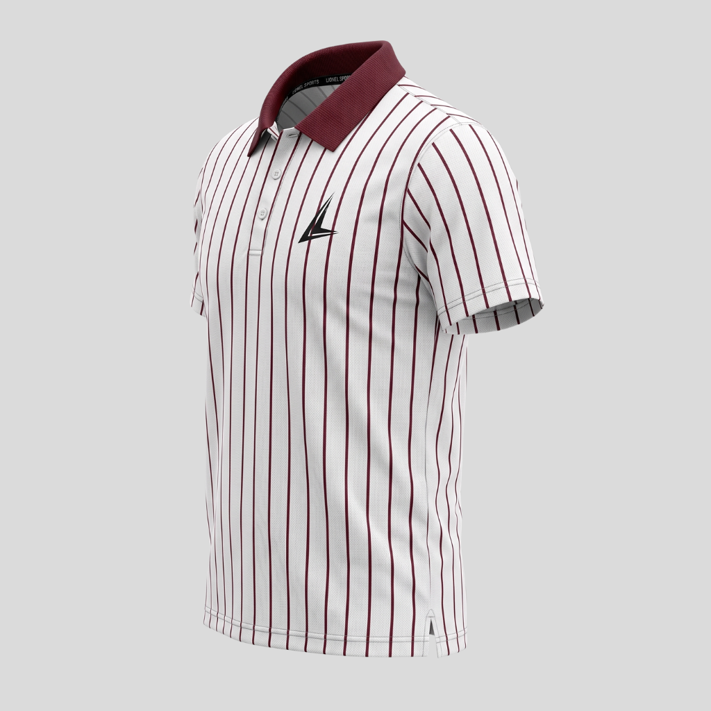 White & Maroon Striped Performance Polo Shirt - Image 3