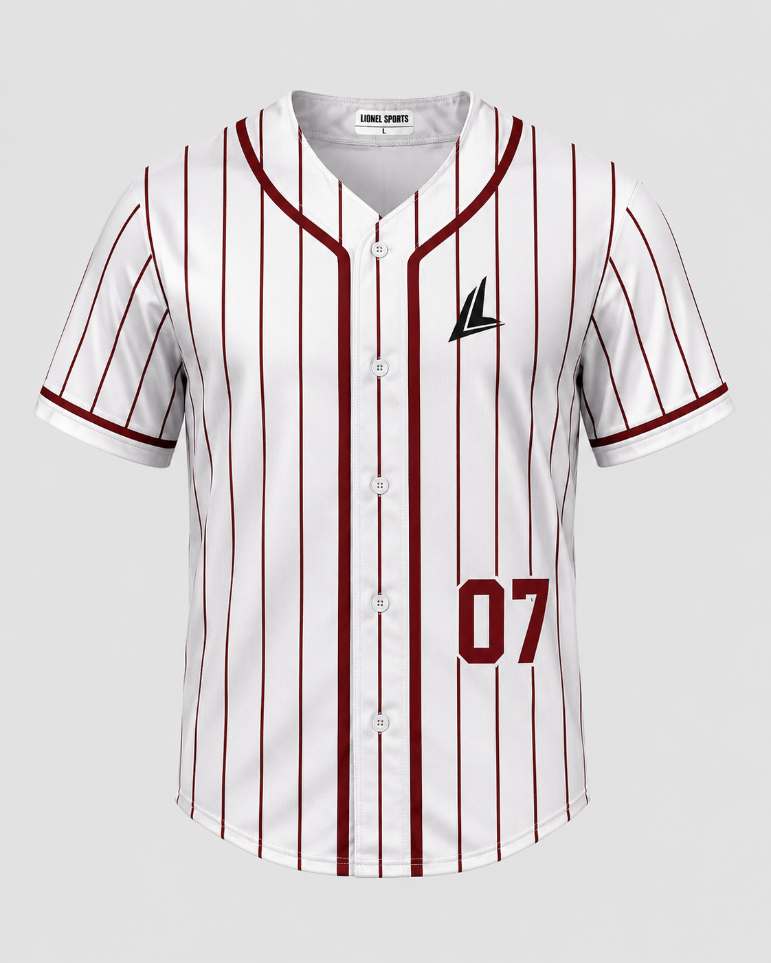 White & Maroon Pinstripe Baseball Team Jersey