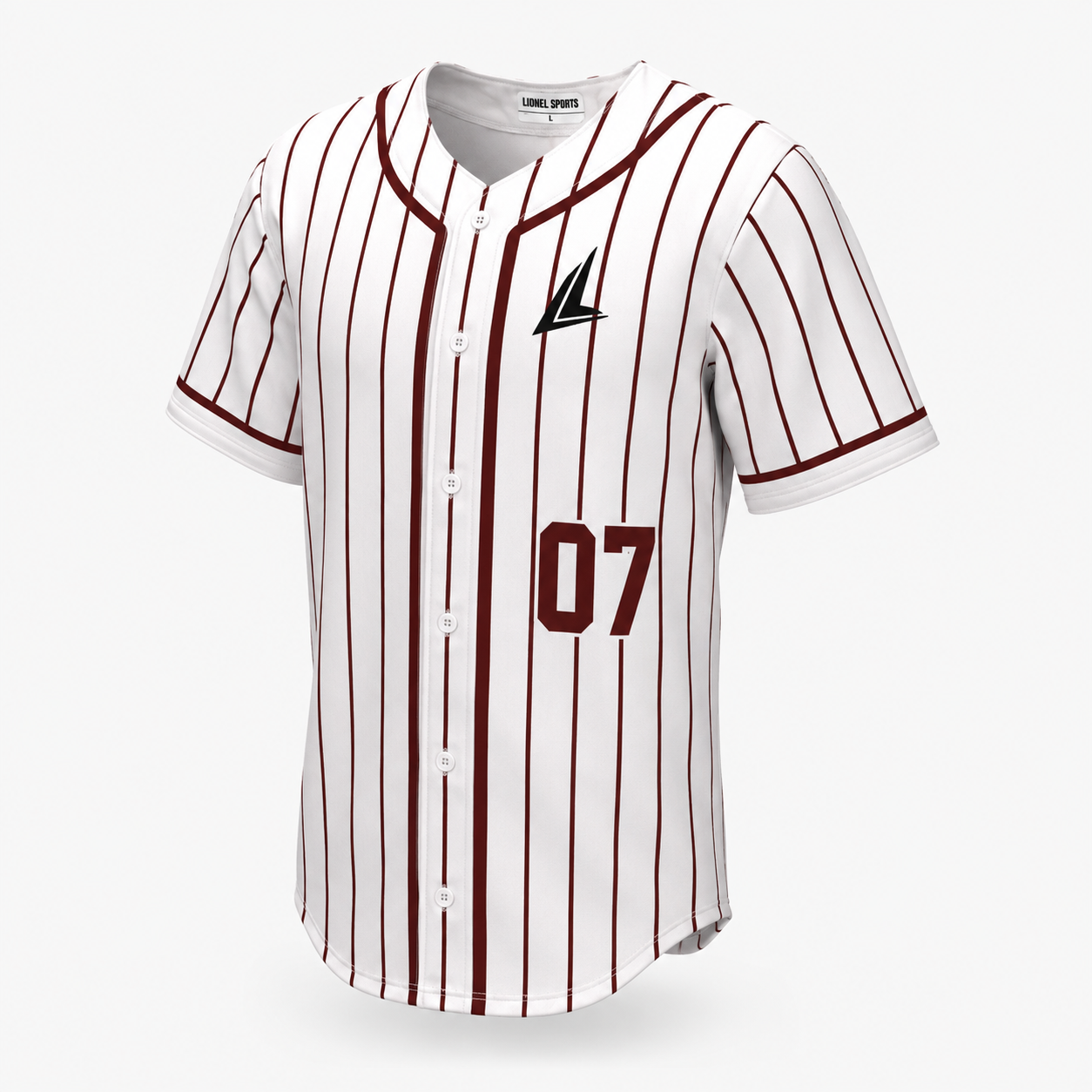 White & Maroon Pinstripe Baseball Team Jersey - Image 2