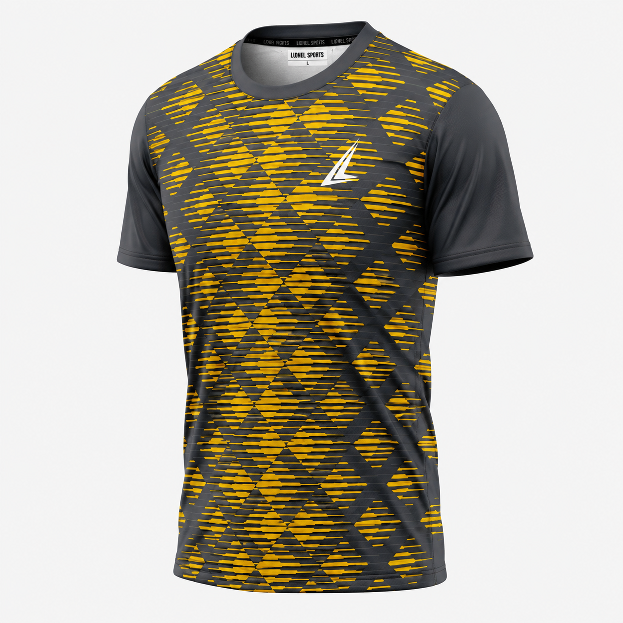 Yellow & Charcoal Geometric Performance Training Shirt - Image 2