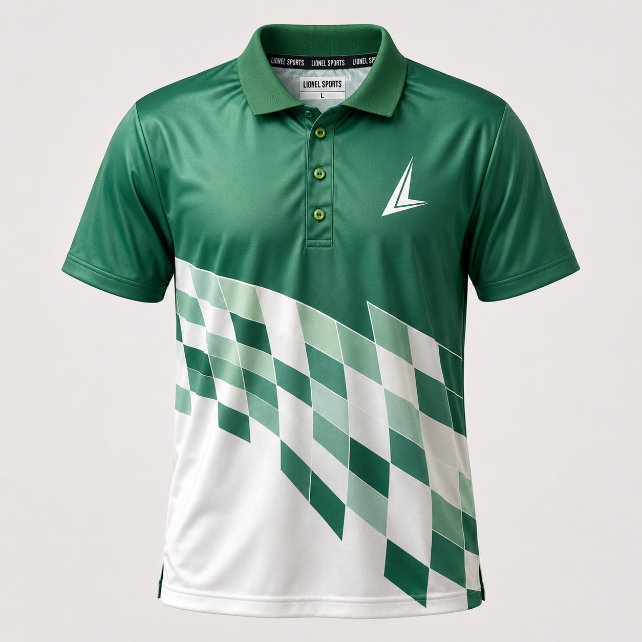Green & White Geometric Performance Polo Shirt