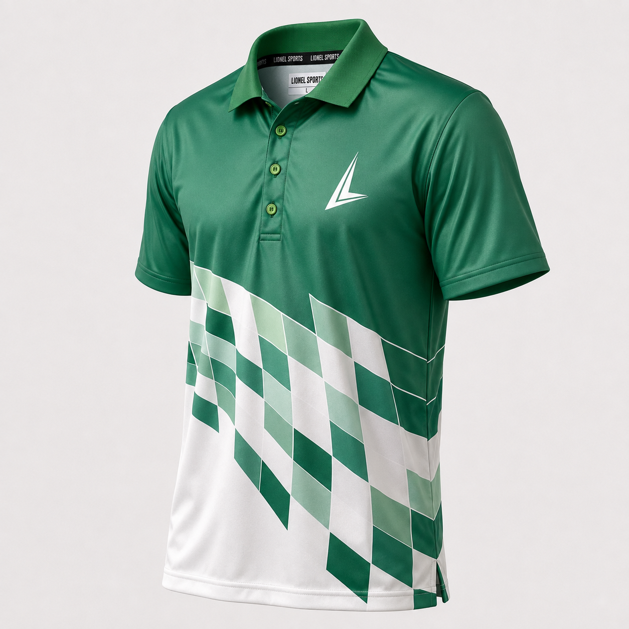 Green & White Geometric Performance Polo Shirt - Image 2