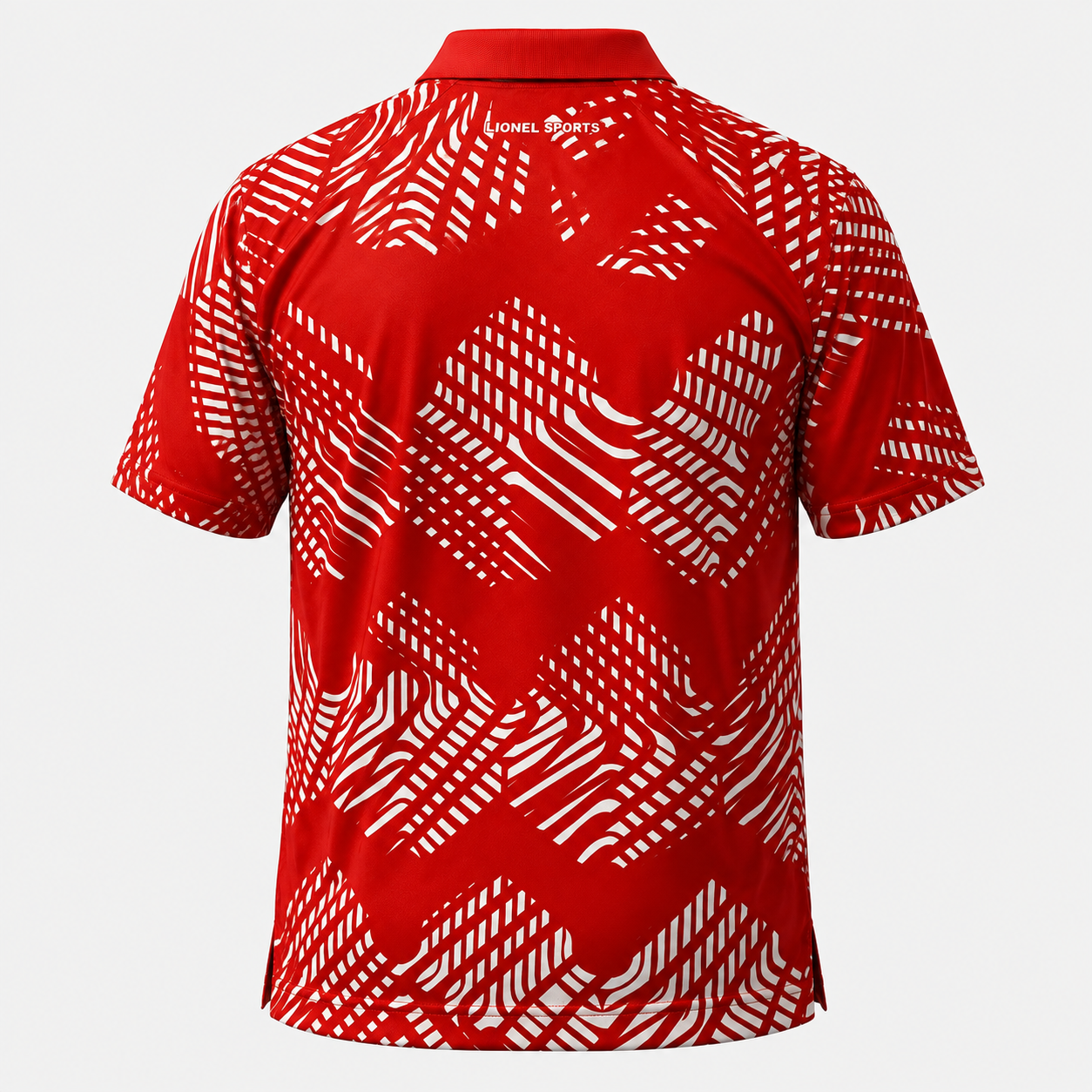 Red & White Abstract Performance Polo Shirt - Image 3