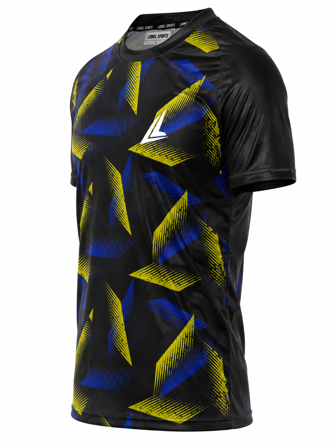 Black, Yellow & Blue Geometric Performance Training Shirt - Image 3