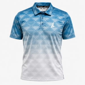 Sky Blue Geometric Gradient Performance Polo Shirt
