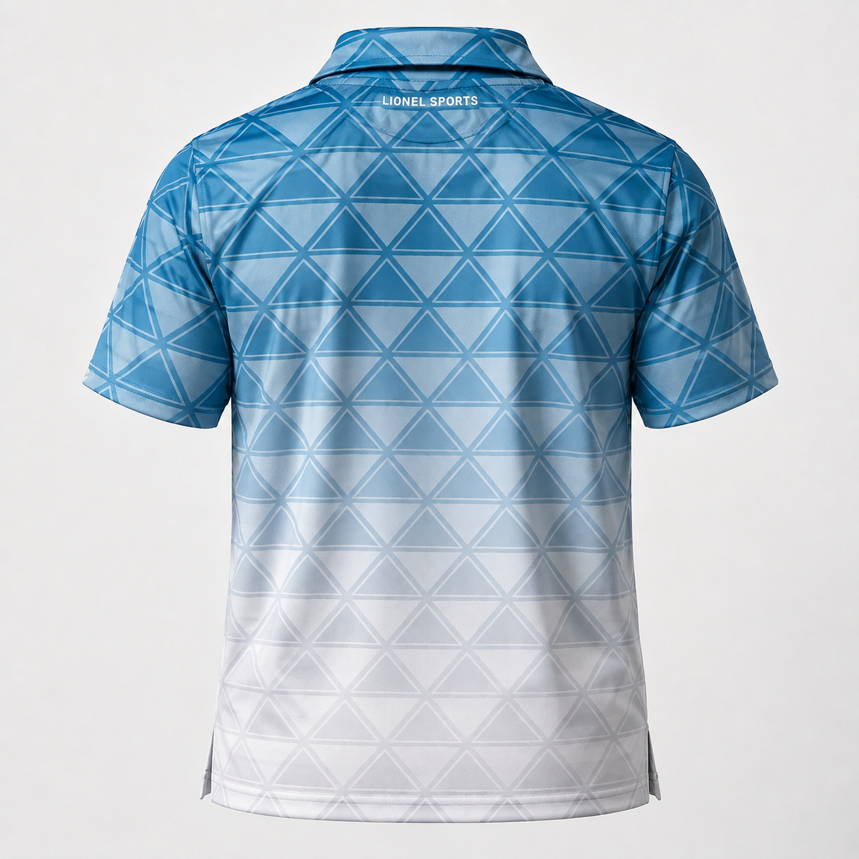 Sky Blue Geometric Gradient Performance Polo Shirt - Image 2