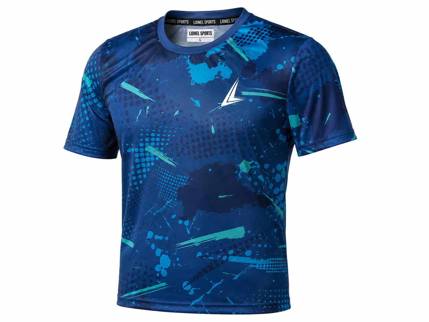 Navy Blue & Aqua Abstract Performance Training Shirt - Image 2