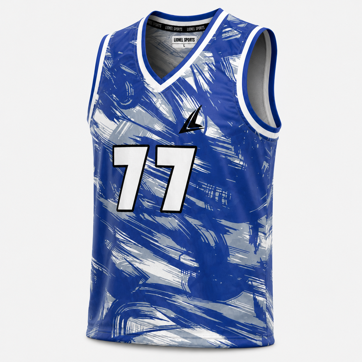 Blue & White Number 77 Basketball Team Jersey - Image 3
