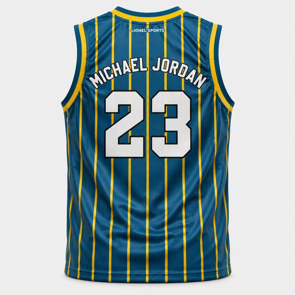 Blue & Yellow Pinstripe Number 23 Basketball Jersey - Image 2
