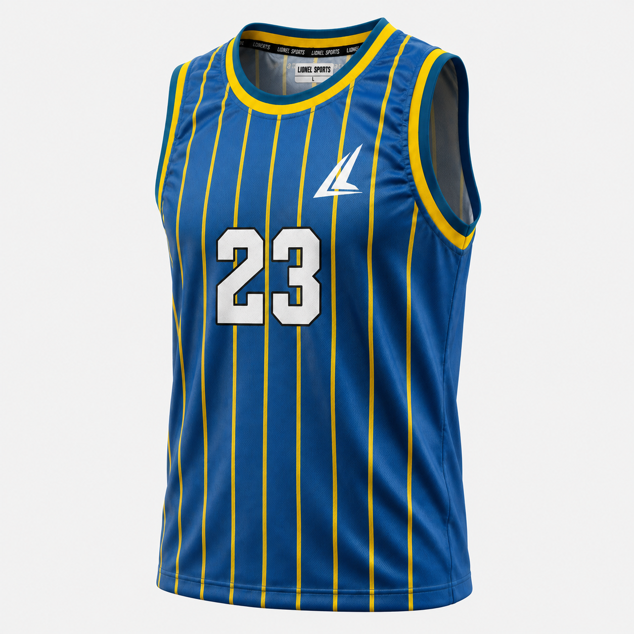 Blue & Yellow Pinstripe Number 23 Basketball Jersey - Image 3